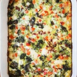 Roasted Broccoli Red Bell Pepper Pancetta Breakfast Casserole - great for a crowd at brunch!