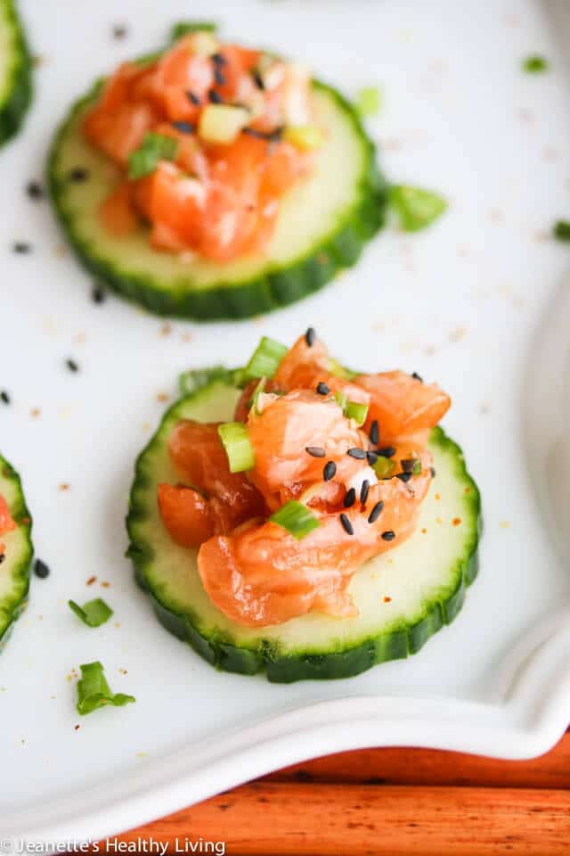 Asian Salmon Cucumber Appetizers - these are so easy to make and perfect for entertaining - only 5 ingredients