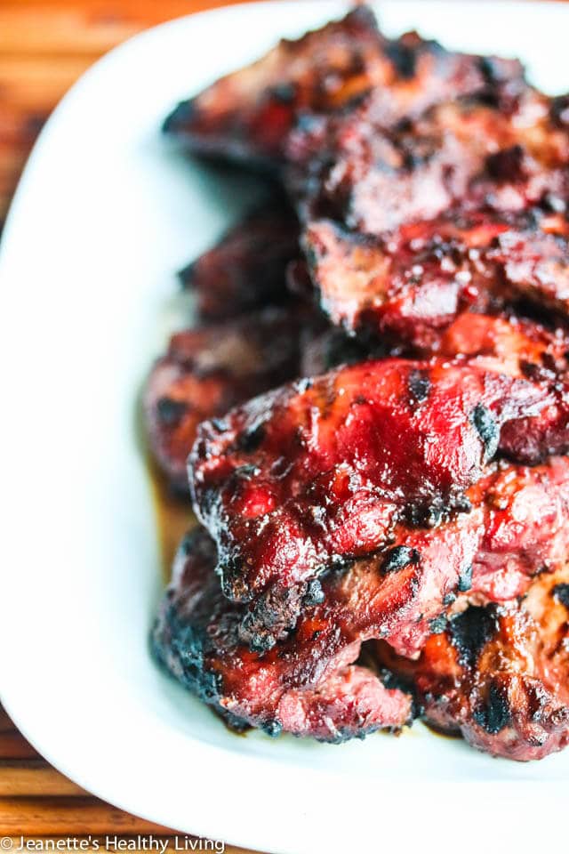 Grilled Chinese Char Siu Chicken - this marinade is phenomenal! No artificial colors in this recipe - brilliant red beet powder stands in for red food coloring