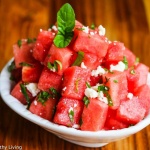 Watermelon Mint Aged Goat Cheese Salad - sweet and salty, this summer salad is refreshing and has just 3 ingredients