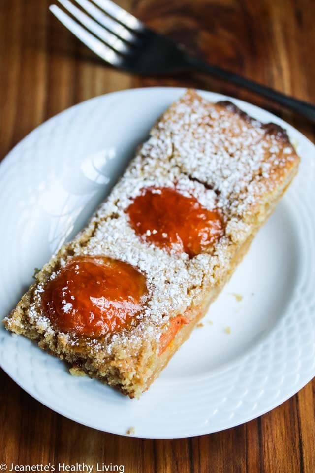 Gluten-Free Apricot Almond Frangipane Tart - this elegant dessert is easy to make and delicious. Frangipane is an almond filling. Peach jam is used to glaze the apricots on top for a special touch