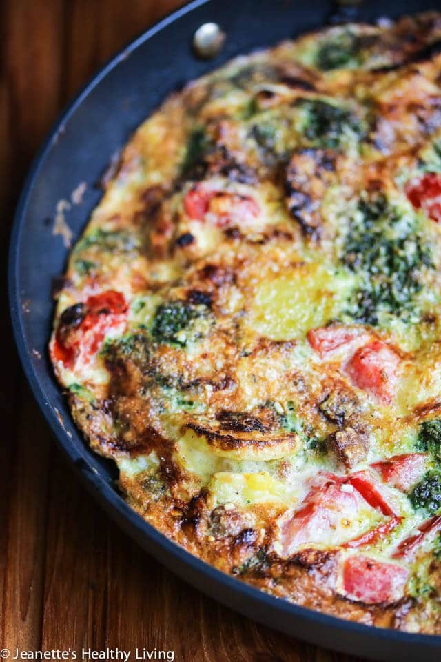 Tomato Corn Potato Sausage Pesto Frittata - this is perfect for breakfast or brunch ~ full of summer produce, healthy and delicious