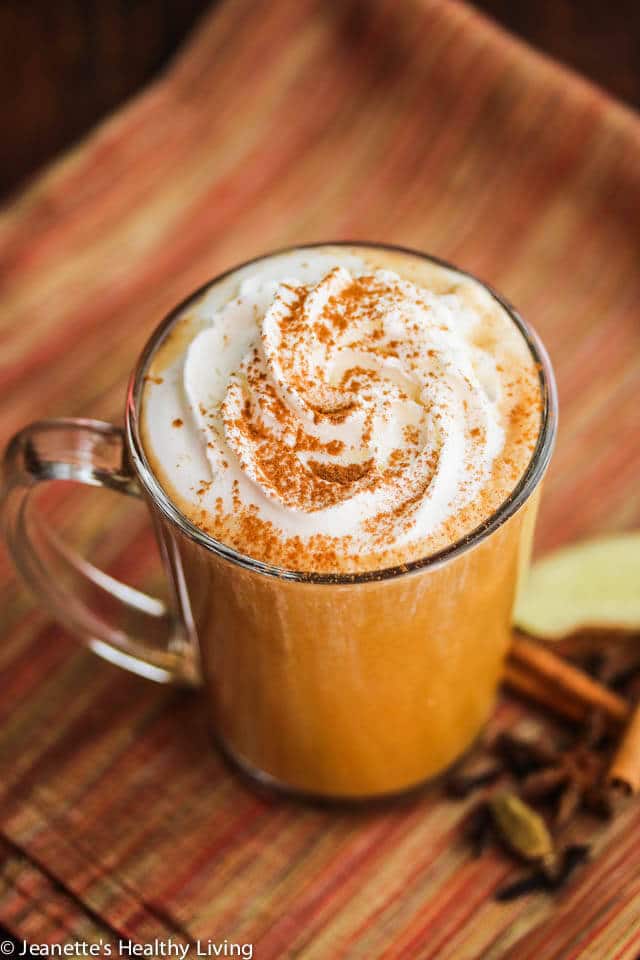 Skinny Pumpkin Chai Latte Recipe - there are just 143 calories in a serving in this warm, cozy pumpkin chai latte