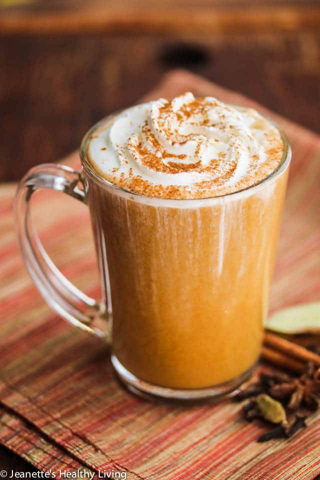 Skinny Pumpkin Chai Latte Recipe - there are just 143 calories in a serving in this warm, cozy pumpkin chai latte