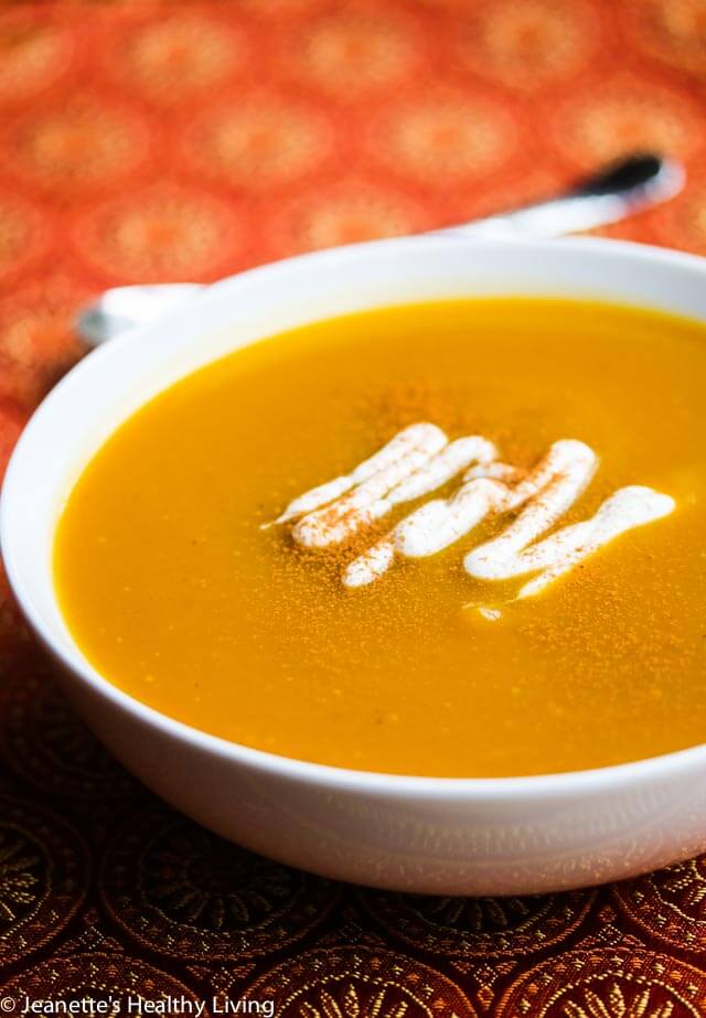 Spiced Butternut Squash Soup - this quick and easy soup recipe is healthy, delicious and happens to be vegan. Perfect for Fall and Thanksgiving menus.