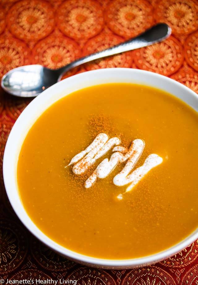 Spiced Butternut Squash Soup - this quick and easy soup recipe is healthy, delicious and happens to be vegan. Perfect for Fall and Thanksgiving menus.