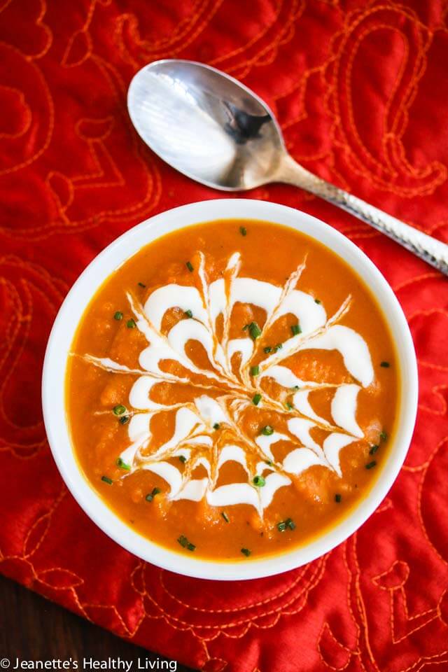 Roasted Butternut Squash Cider Soup Recipe - this sweet spiced butternut squash soup is perfect for Thanksgiving and the rest of the holiday season. Make this soup ahead of time and reheat in a slow cooker the day you want to serve it