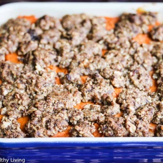 Sweet Potato Casserole with Praline Topping - this is a really special sweet potato casserole for Thanksgiving and the holiday season. Roasted sweet potatoes and sweet spices add lots of flavor and the praline topping is amazing!