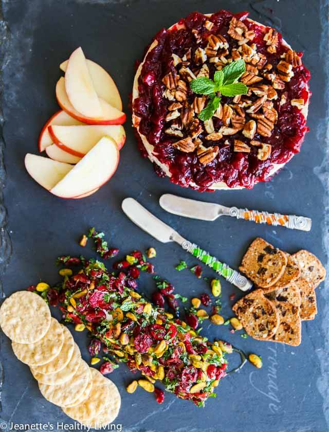 Cranberry Apple Chutney Pecan Brie and Cranberry Pistachio Mint Goat Cheese Appetizers - two easy cheese appetizers for the Christmas holiday