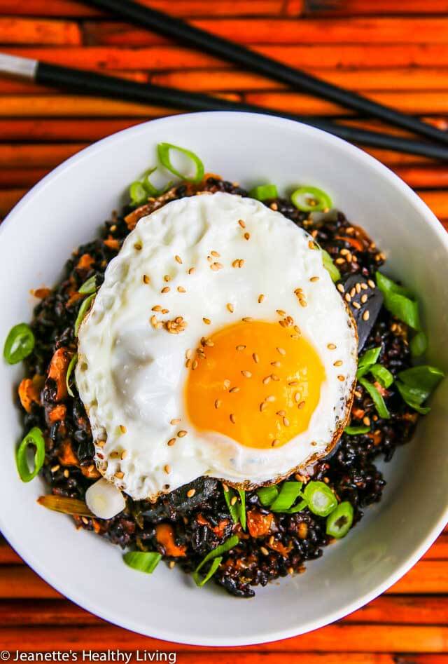 Kimchi Fried Forbidden Rice with Black Garlic - this one bowl meal is absolutely delicious! Spicy, sweet and full of flavor