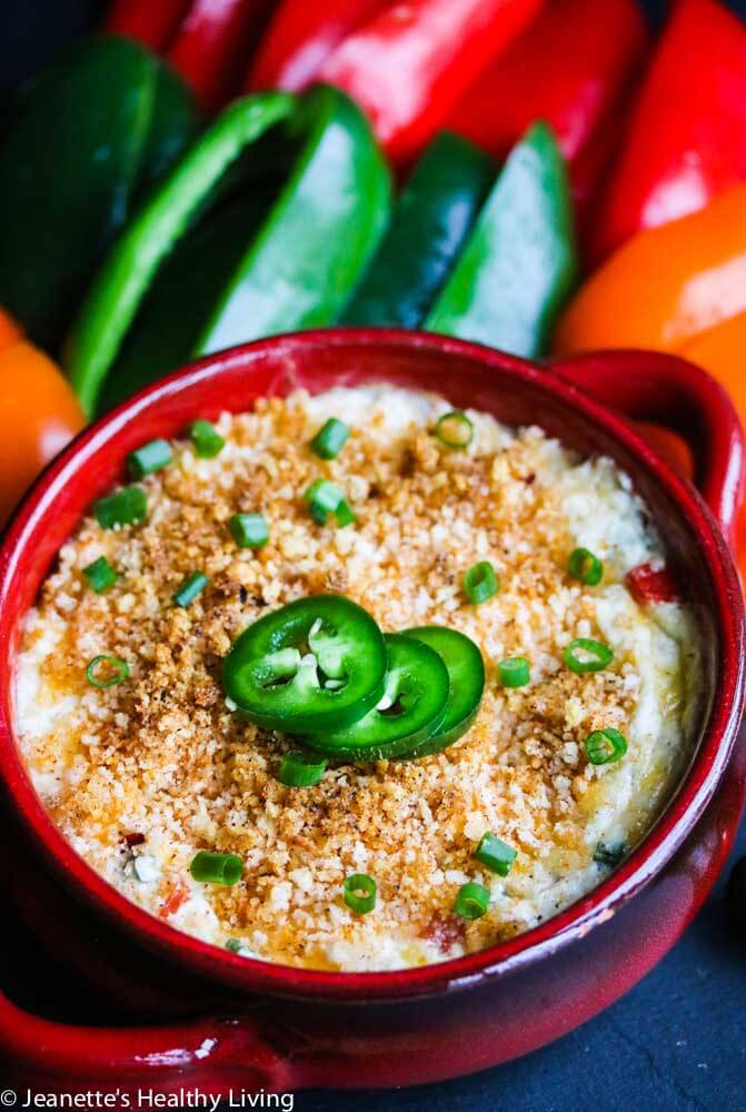 Light Jalapeno Popper Dip - this lightened up version of a favorite dip is perfect for Game Day!