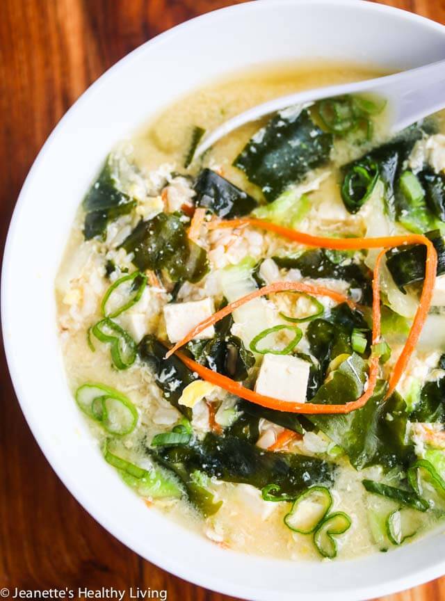 Miso Soup with Tofu, Wakame Seaweed, Rice and Egg - this is a Japanese inspired breakfast bowl that's healthy, hearty and comforting. It's packed with minerals, nutrients and protein. A great way to start the day off!