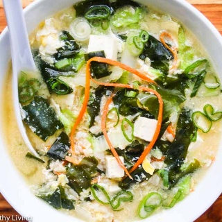 Miso Soup with Tofu Wakame Seaweed Rice and Egg - this is a Japanese inspired breakfast bowl that's healthy, hearty and comforting. It's packed with minerals, nutrients and protein. A great way to start the day off!
