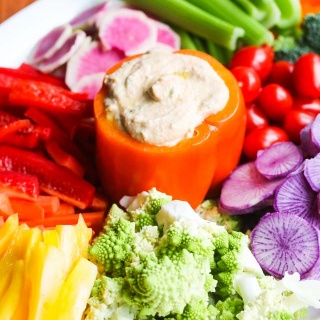 Sun Dried Tomato Hummus with Crudite Platter - this delicious sun dried tomato hummus compliments this rainbow of vegetables perfectly