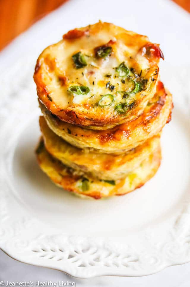 Mini Crustless Asparagus Red Bell Pepper Ham Quiche - these mini quiches are perfect for breakfast or brunch - they reheat well too!