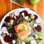 Salmon Beet Feta Salad with Dill Flaxseed Dressing - this is a healthy delicious main course salad - the dill dressing is the key to this salad!
