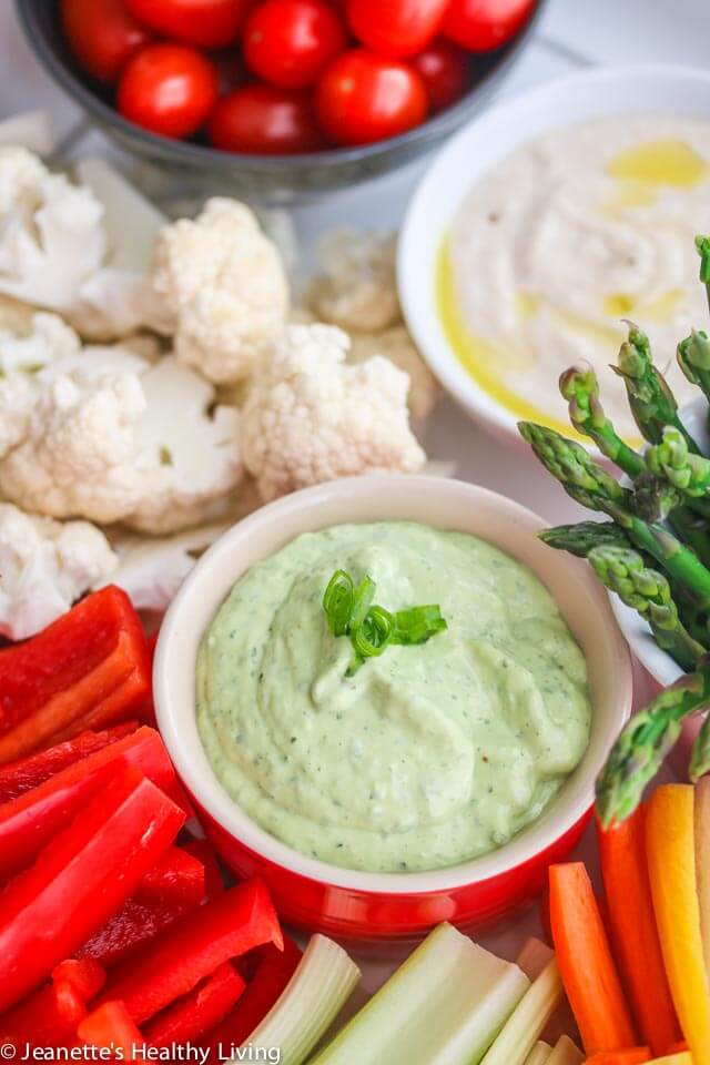 Avocado Greek Yogurt Green Goddess Dip - this light dip, made with fresh avocado and Greek yogurt, is creamy and delicious - serve with an assortment of veggies for your next party