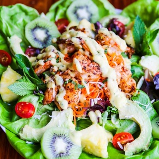 Tropical Shrimp Salad with Mango Lime Mint Dressing - you'll think you're sitting on a beach when you take a bite of this tropical theme salad