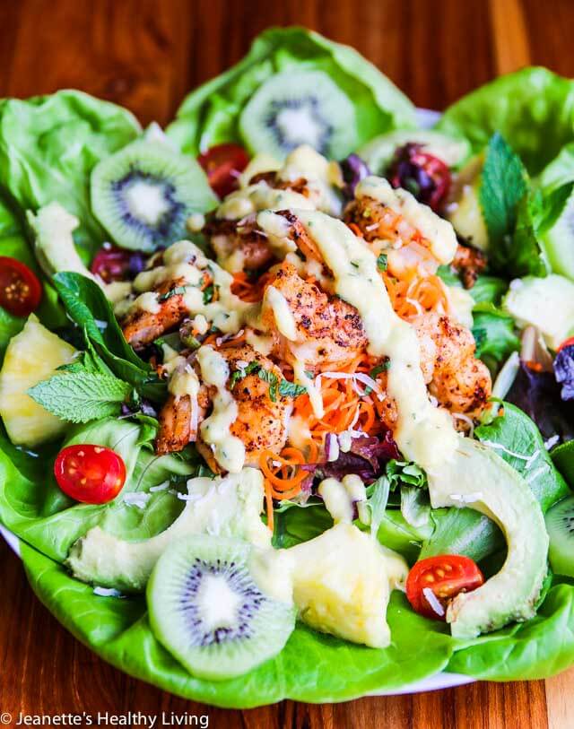 Tropical Shrimp Salad with Mango Mint Lime Dressing - you'll think you're sitting on a beach when you take a bite of this tropical theme salad