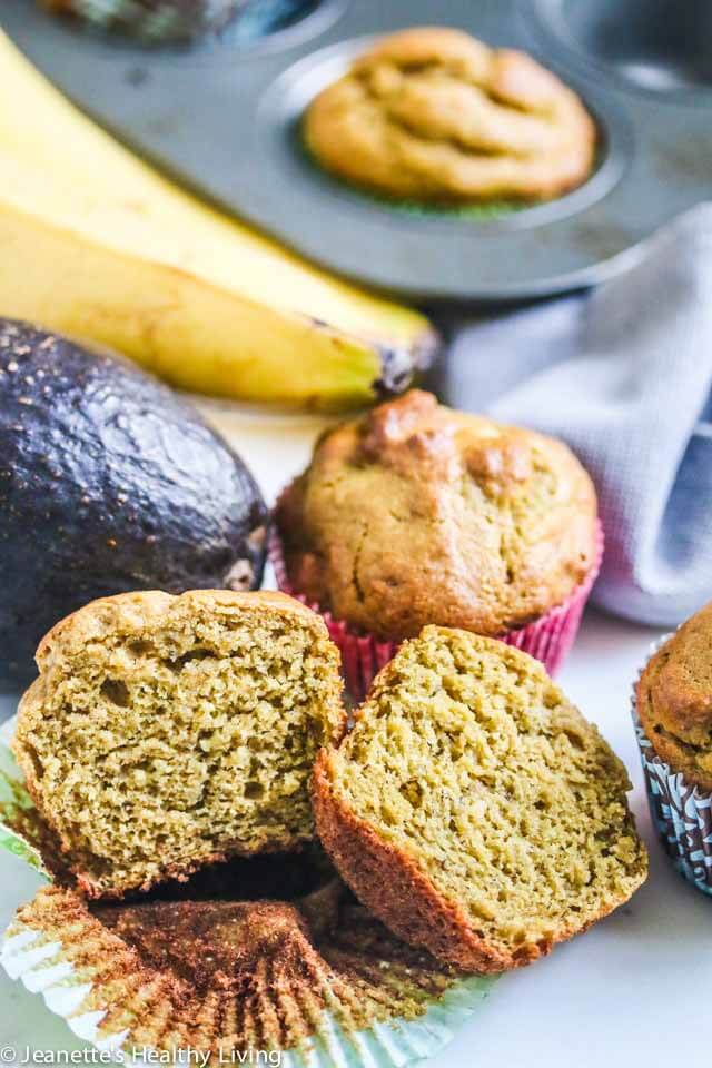 Avocado Banana Whole Wheat Muffins - these healthy muffins use avocado in place of butter and oil