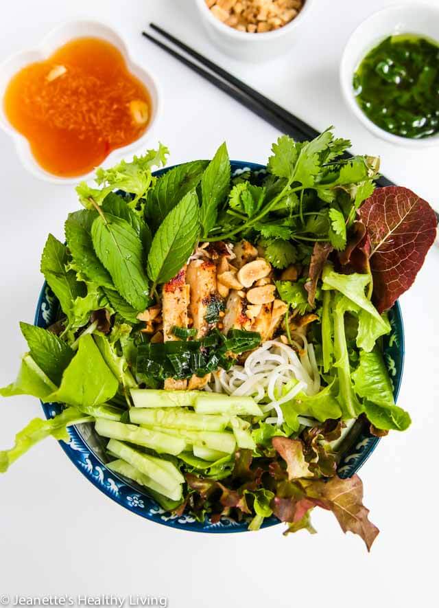 Vietnamese Cool Noodle Bowl with Lemongrass Chicken and Vietnamese Dipping Sauce