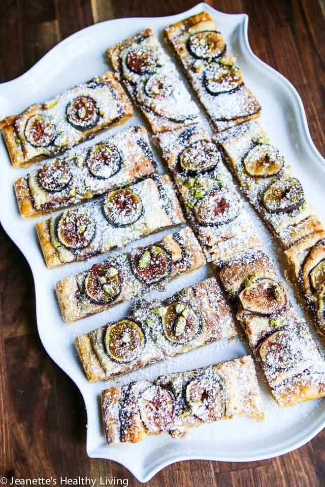 Gluten Free Fig Frangipane Tart - made with gluten free puff pastry, this elegant tart features fresh figs, frangipane and pistachios ~ https://jeanetteshealthyliving.com