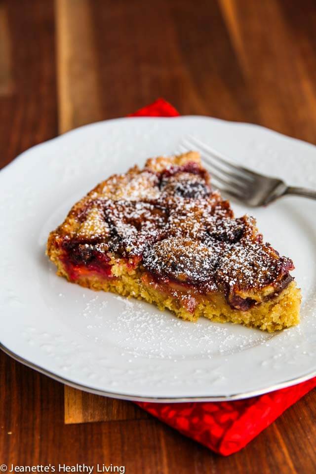 Fig Plum Orange Torte - this fruit topped cake is made with whole wheat pastry flour, making it a healthy Fall dessert. Just 330 calories a 