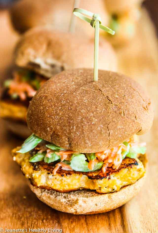 Buffalo Chicken Burgers With Celery Carrot Slaw have all the flavors of the ever popular Buffalo chicken wing in slider form. They're perfect for Game Day, Super Bowl parties, or pretty much any party.