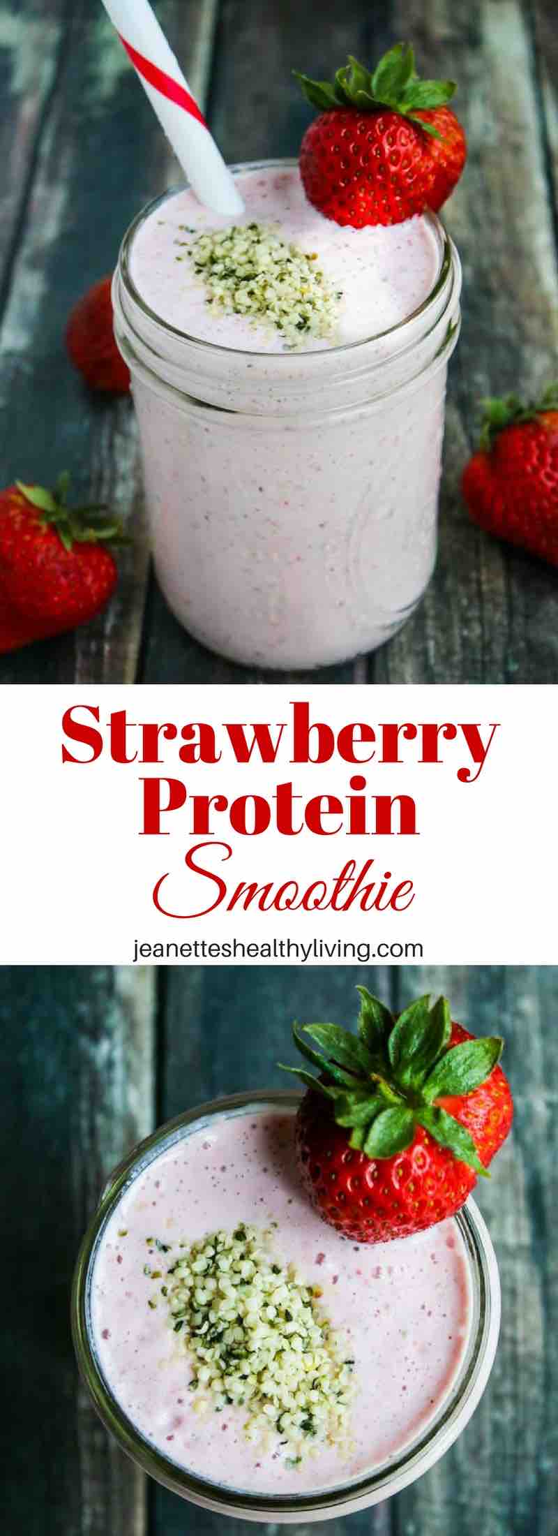 Strawberry Protein Smoothie - this healthy smoothie packs in 27.5 grams of protein with no protein powder