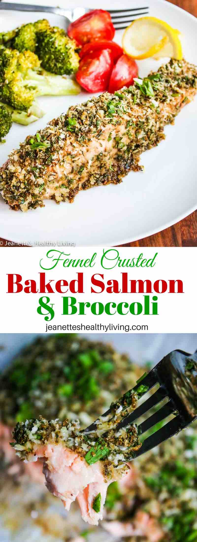 Fennel Crusted Baked Salmon and Broccoli - easy fast one pan dinner recipe