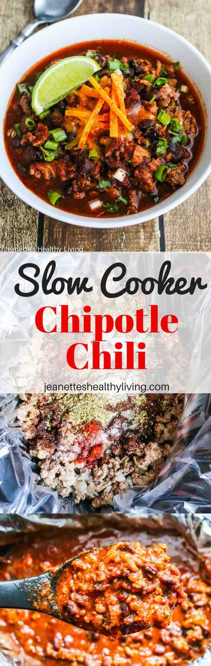 GSlow Cooker Chipotle Chili - smoky and delicious, this chili recipe is perfect for busy weeknights, lazy weekends and Game Day entertaining.