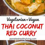 Vegetarian Thai Coconut Red Curry - this vegan and vegetarian one-pot meal cooks in less than 30 minutes. Delicious served over steamed rice or rice noodles