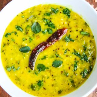 Instant Pot Three Chile Dal (vegan/vegetarian) - fragrant and flavorful -spices include cumin, black mustard seeds, cilantro, garlic, green and red chiles, and cayenne