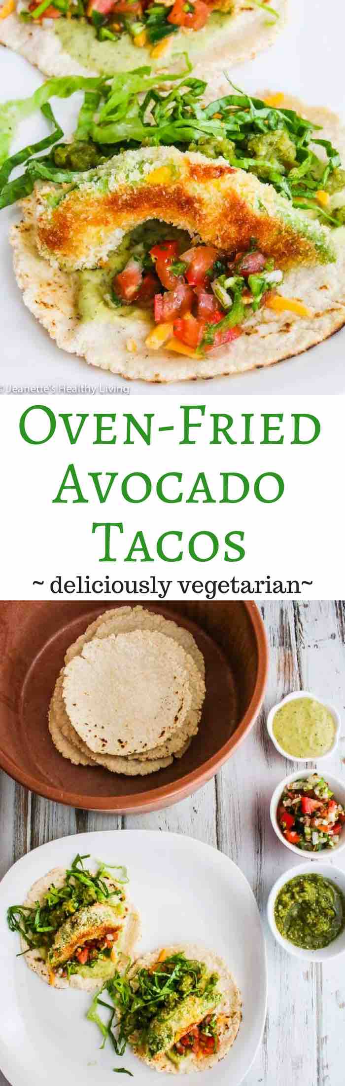 Oven Fried Avocado Tacos - these crunchy avocado tacos are baked for a healthy vegetarian taco filling