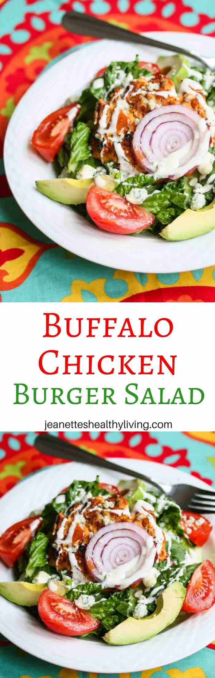 Buffalo Chicken Burger Salad Recipe - simple, delicious and great when you're craving Buffalo chicken but want to keep lunch or dinner light.