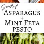 Grilled Asparagus with Mint Feta Pesto - the fresh tangy mint feta topping brings grilled asparagus up a notch
