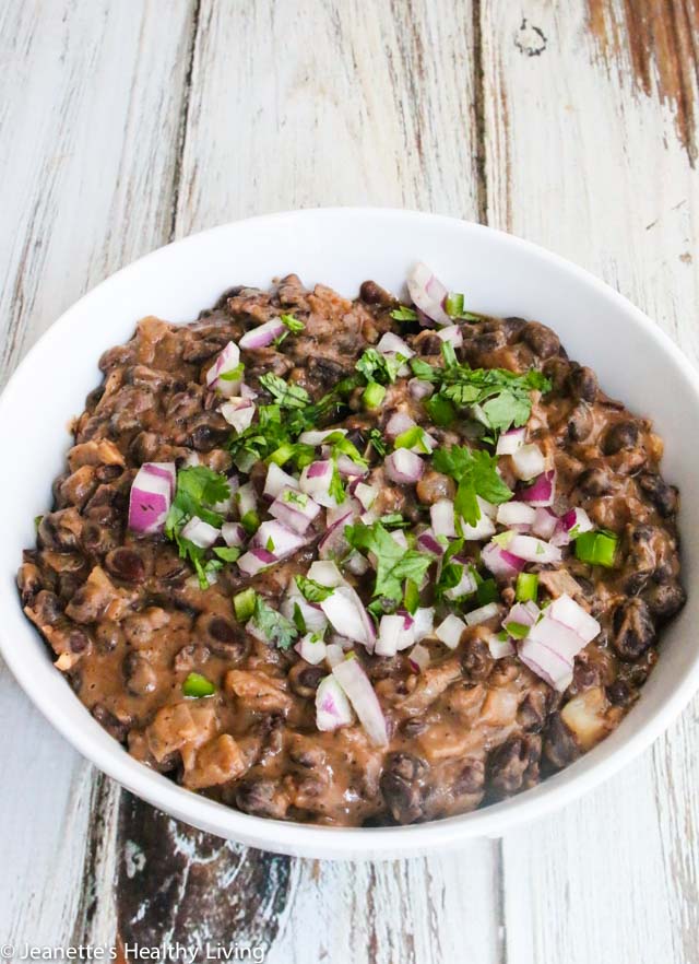 Caribbean Black Beans - quick, easy, healthy vegetarian/vegan dish; cilantro onion jalapeno salsa on top