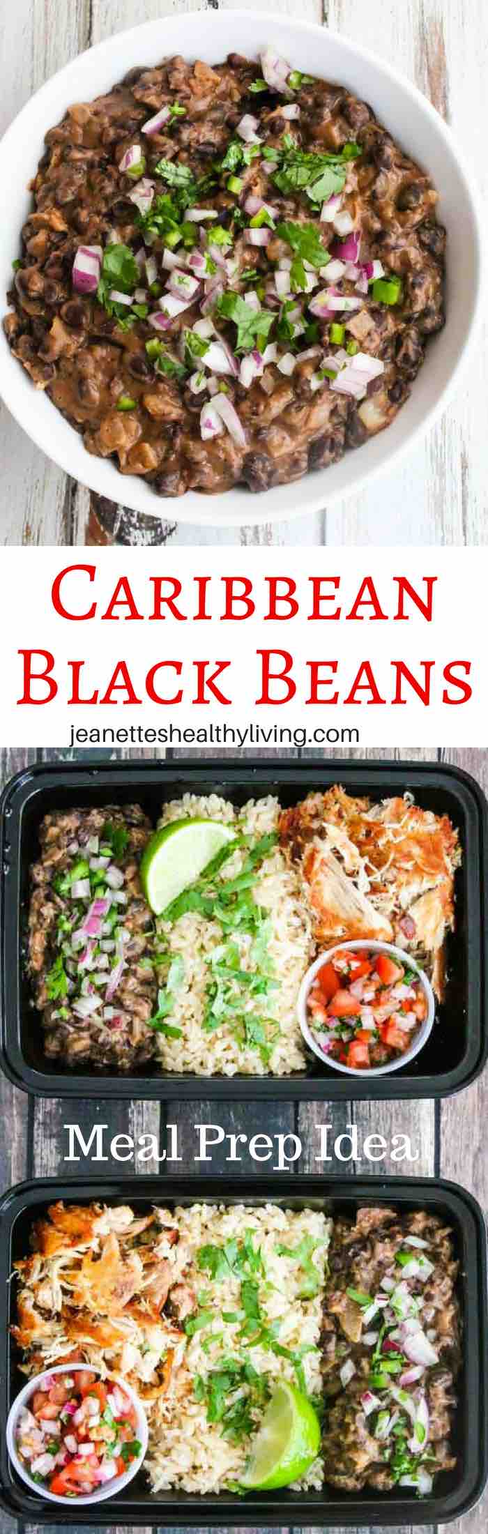 Caribbean Black Beans - quick, easy, healthy vegetarian/vegan dish; cilantro onion jalapeno salsa on top; great for meal prep
