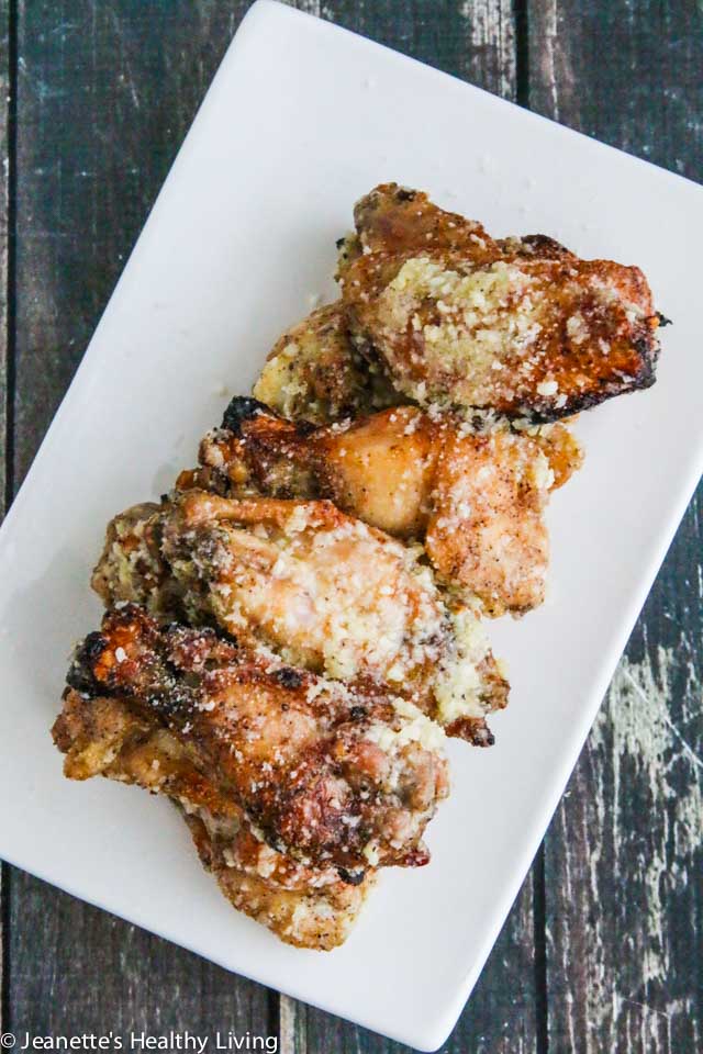 Parmesan Garlic Chicken Wings - garlicky and cheesy, these wings are lip smacking delicious. Made in oil-less fryer