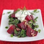 Warm Braised Beet Salad with Beet Greens and Yogurt Sauce