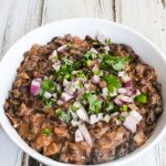 Caribbean Black Beans - quick, easy, healthy vegetarian/vegan dish; cilantro onion jalapeno salsa on top