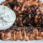 Grilled Chicken Shawarma with Fennel Spinach Tzatziki Sauce - the chicken is marinated with Greek yogurt, allspice, coriander, cumin and cinnamon; and the sauce is a mixture of Greek yogurt, fresh dill, mint, parsley, spinach, fennel and cucumber. Impress your family and friends with this flavorful grilled chicken dish served with a cool topping.