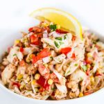 Chipotle Crab Corn Dip - this fresh, light crab dip has lots of fresh vegetables and gets a kick from homemade chipotle aioli