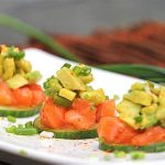 Soy Sesame Salmon Tartare with Avocado served on Cucumber Rounds